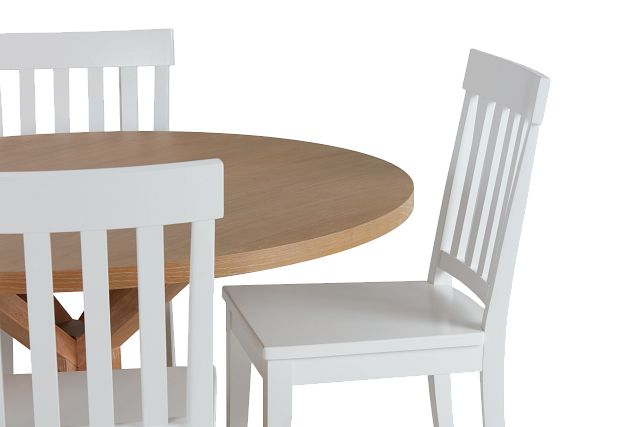 Nantucket Light Tone Round Table & 4 White Wood Chairs (3)