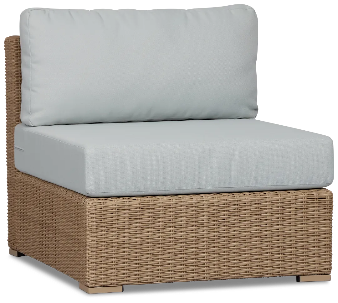 Montecito Light Tone Armless Chair With Light Blue Cushions