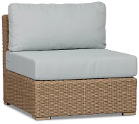 Montecito Light Tone Armless Chair With Light Blue Cushions