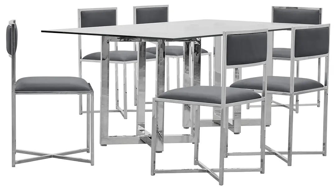 Amalfi Gray Glass Rectangular Table & 4 Metal Chairs Amalfi Gray Glass Rectangular Table & 4 Metal Chairs
