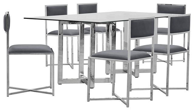 Amalfi Gray Glass Rectangular Table & 4 Metal Chairs