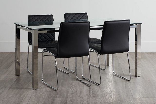 Skyline Black Rect Table & 4 Metal Chairs (2)