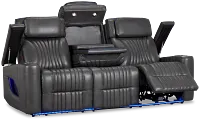 Nova Dark Gray Lthr/vinyl Power Reclining Sofa W/ Massage