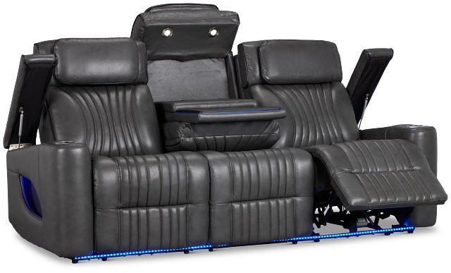 Nova Dark Gray Lthr/vinyl Power Reclining Sofa W/ Massage