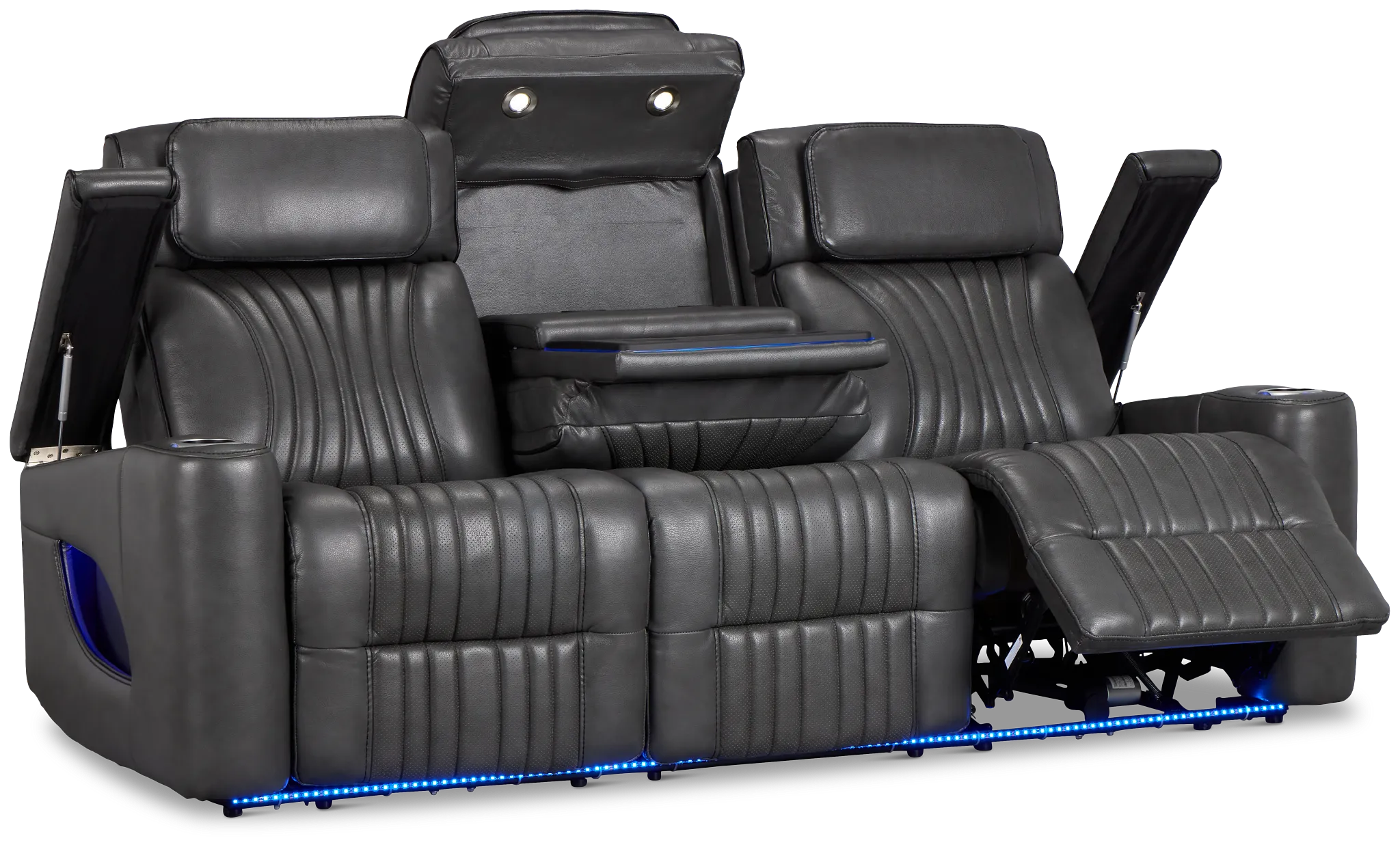 Nova Dark Gray Lthr/vinyl Power Reclining Sofa W/ Massage