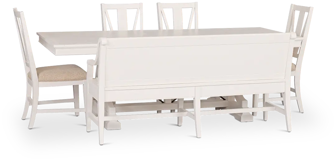 Heron Cove White Trestle Table, 4 Chairs & Bench Heron Cove White Trestle Table, 4 Chairs & Bench