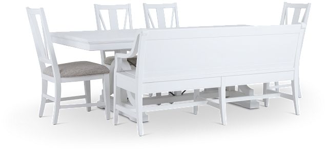 Heron Cove White Trestle Table, 4 Chairs & Bench