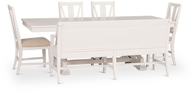 Heron Cove White Trestle Table, 4 Chairs & Bench