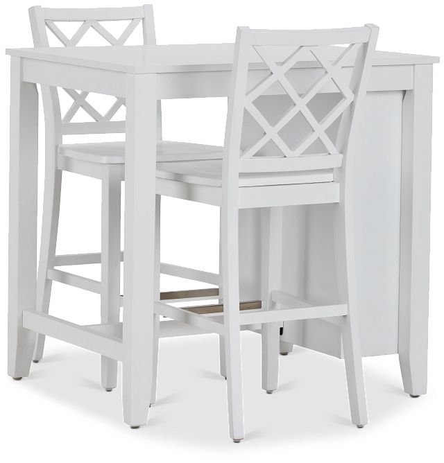 Edgartown Storage White High Table & 2 White Wood Barstools (4)