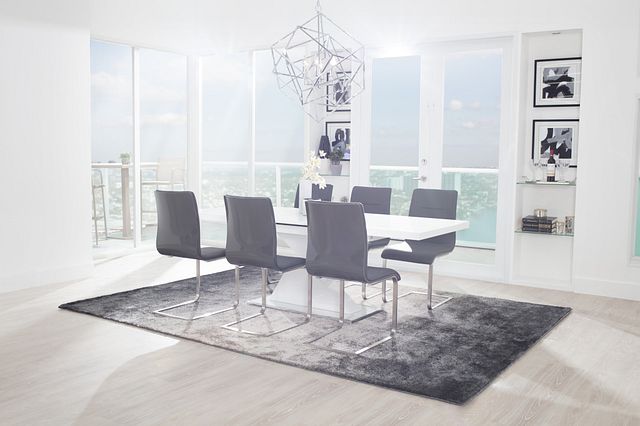 Drake Gray Rect Table & 4 Upholstered Chairs