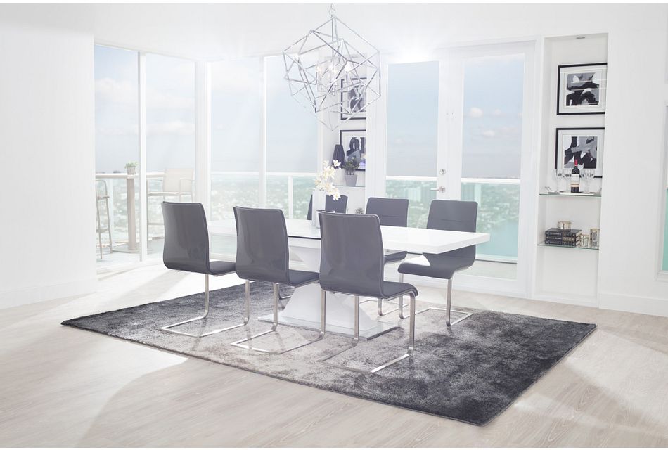 Drake Gray Rect Table 4 Upholstered Chairs Dining Room