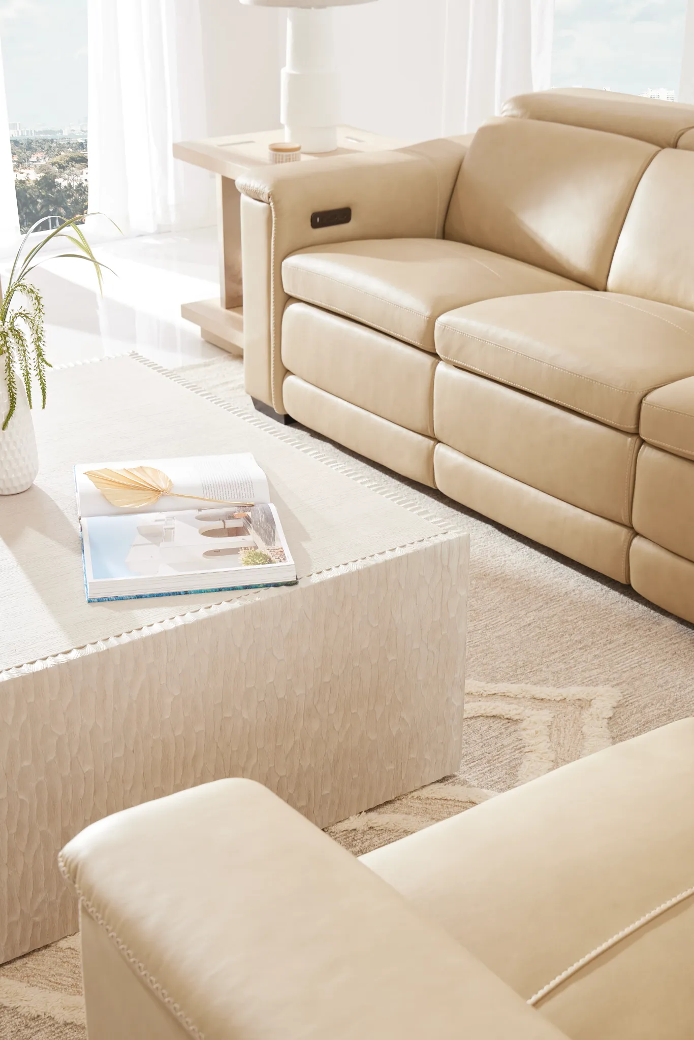 Ainsley Beige Leather Power Reclining Sofa