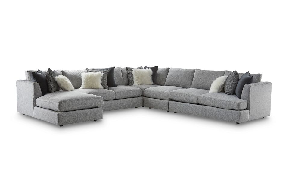 Sydney Gray Fabric Large Left Chaise Sectional Living Room