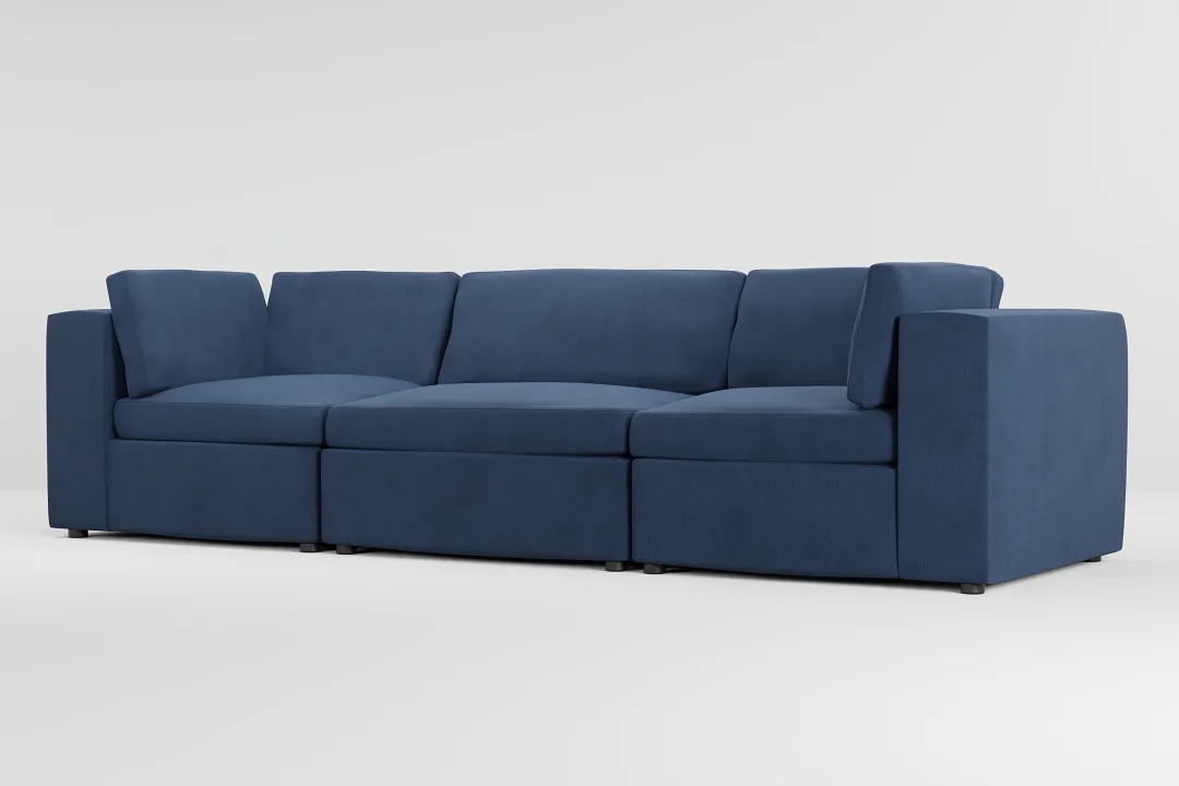 Destin Revenue Dark Blue Fabric 3-piece Modular Sofa