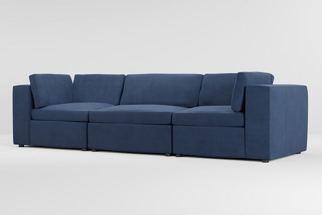 Destin Revenue Dark Blue Fabric 3-piece Modular Sofa
