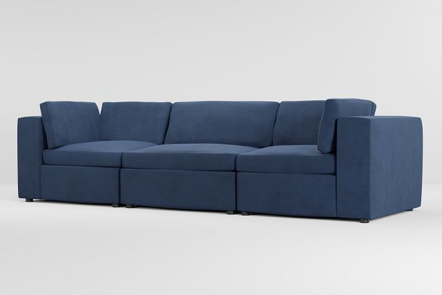 Destin Revenue Dark Blue Fabric 3 Piece Modular Sofa