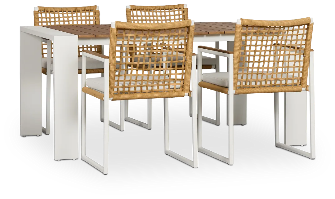 Sunrise White Teak Rectangular Table & 4 Teak Arm Chairs