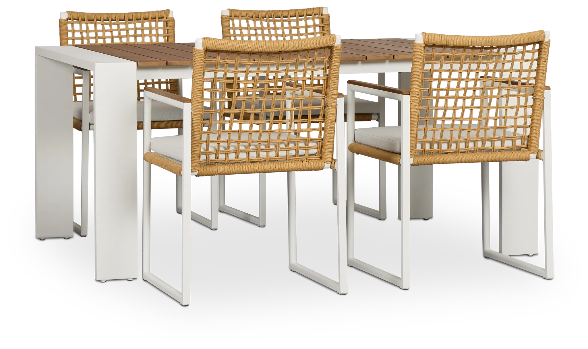 Sunrise White Teak Rectangular Table & 4 Teak Arm Chairs