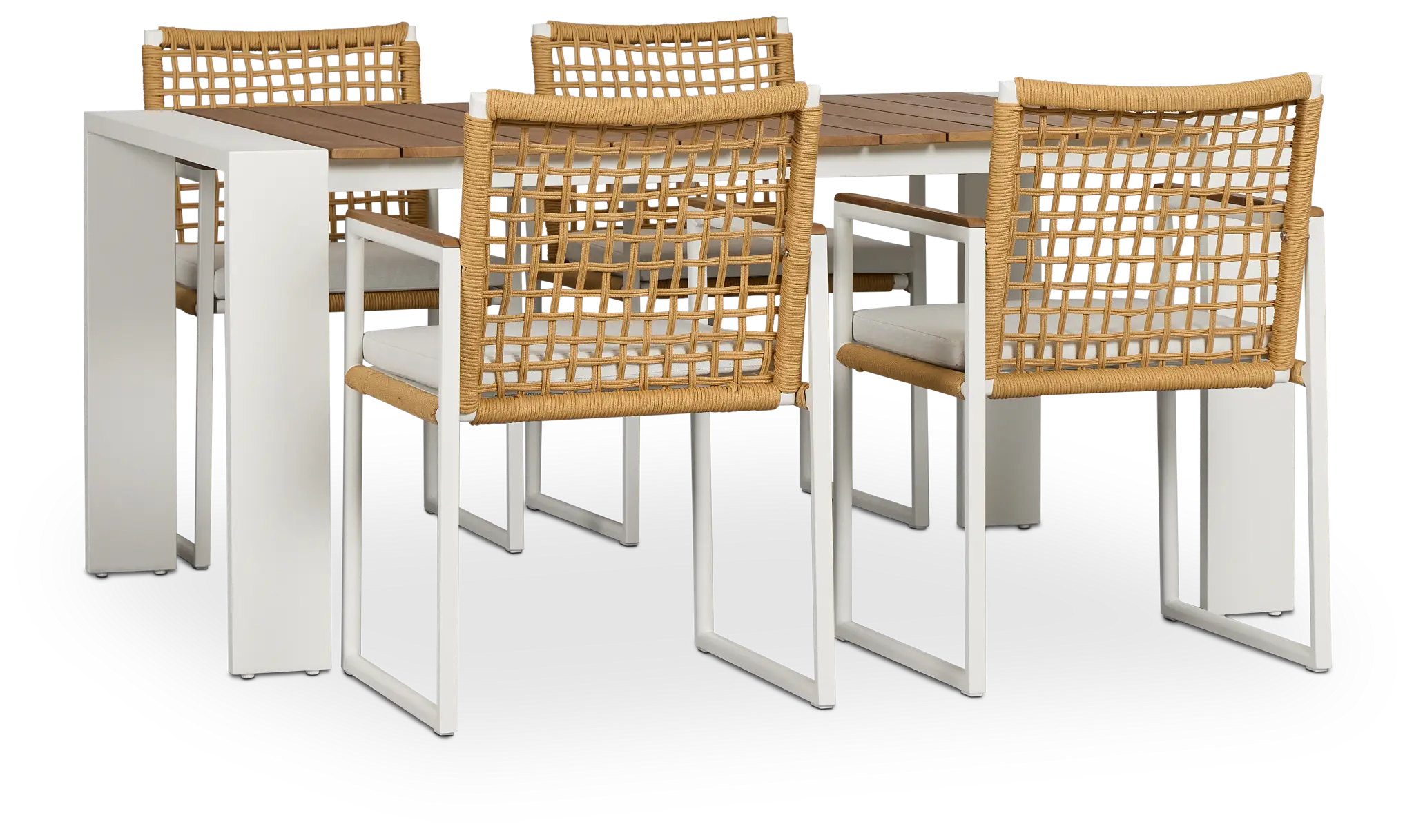 Sunrise White Teak Rectangular Table & 4 Teak Arm Chairs Sunrise White Teak Rectangular Table & 4 Teak Arm Chairs
