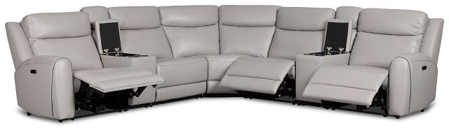 Walker Light Gray Lthr/vinyl Large Triple Power Reclining Two-arm Sectional