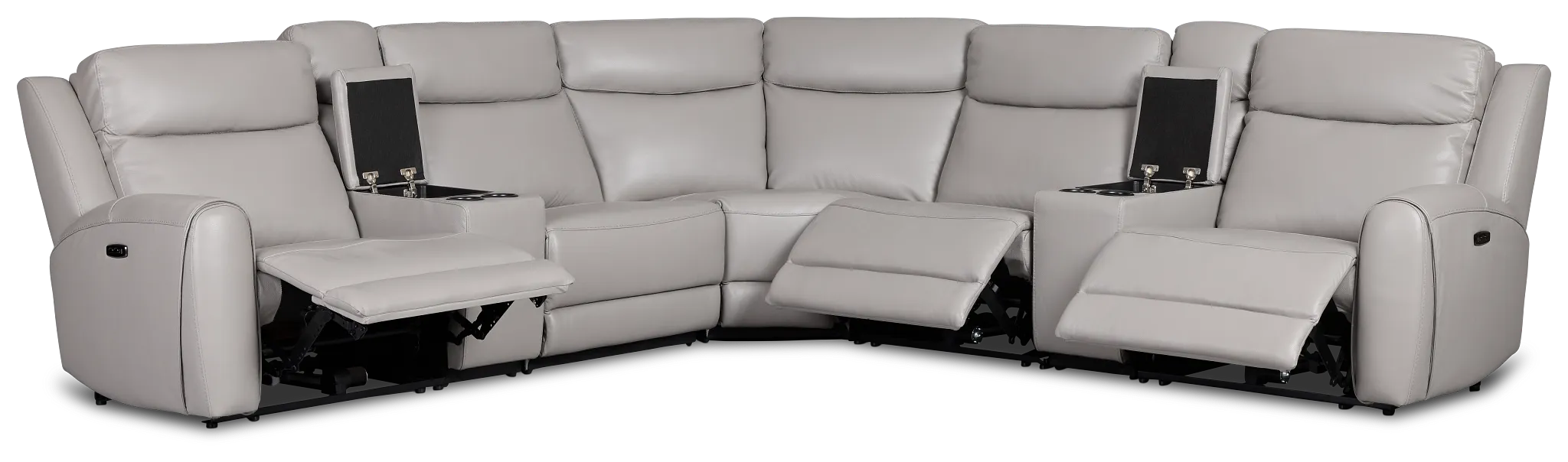 Walker Light Gray Lthr/vinyl Large Triple Power Reclining Two-arm Sectional