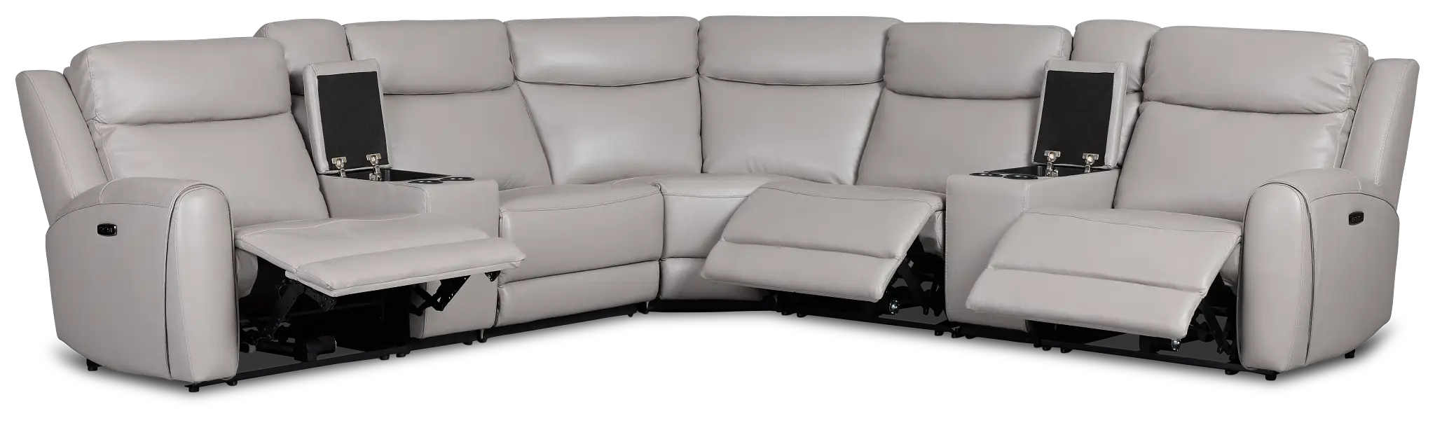 Walker Light Gray Lthr/vinyl Large Triple Power Reclining Two-arm Sectional Walker Light Gray Lthr/vinyl Large Triple Power Reclining Two-arm Sectional