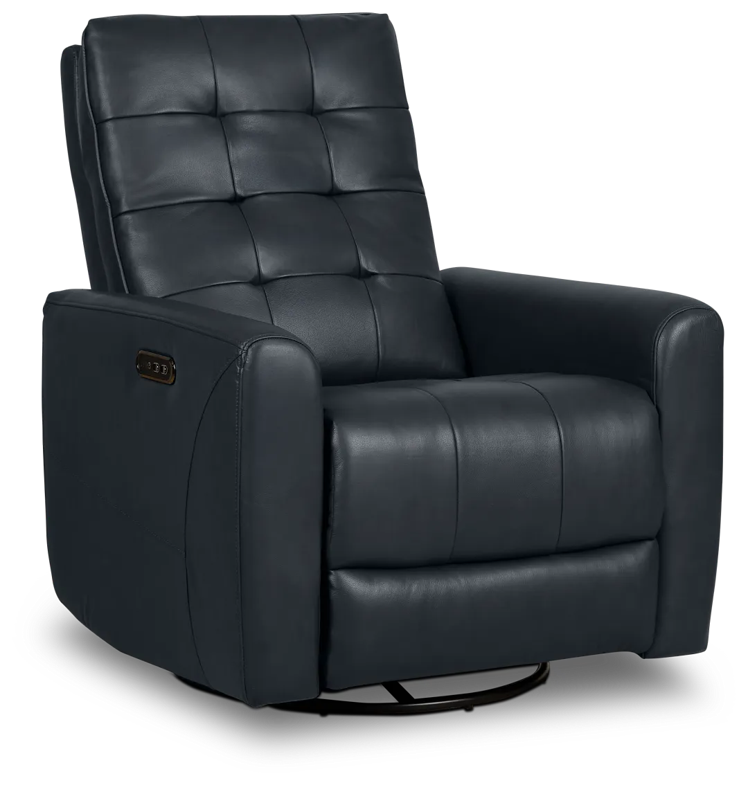 Izzy Dark Blue Lthr/vinyl Power Swivel Glider Recliner