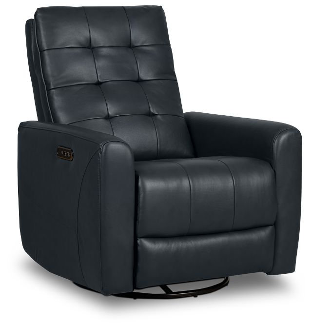 Izzy Dark Blue Lthr/vinyl Power Swivel Glider Recliner
