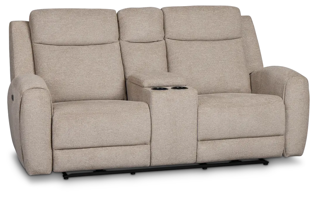 Walker Beige Fabric Power Reclining Console Loveseat W/ Power Headrest Walker Beige Fabric Power Reclining Console Loveseat W/ Power Headrest