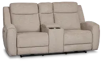 Walker Beige Fabric Power Reclining Console Loveseat W/ Power Headrest