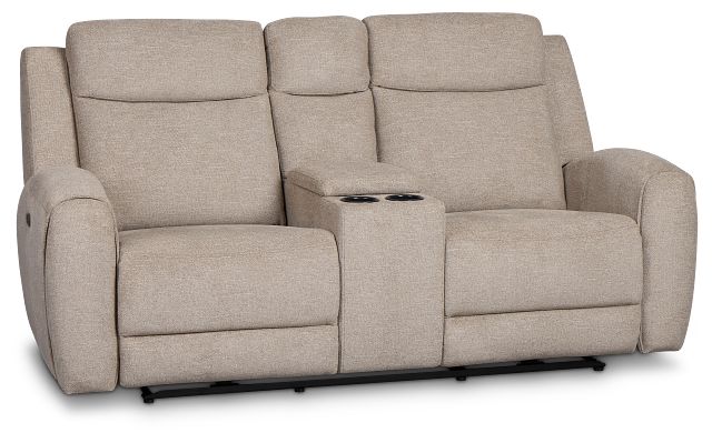Walker Beige Fabric Power Reclining Console Loveseat W/ Power Headrest