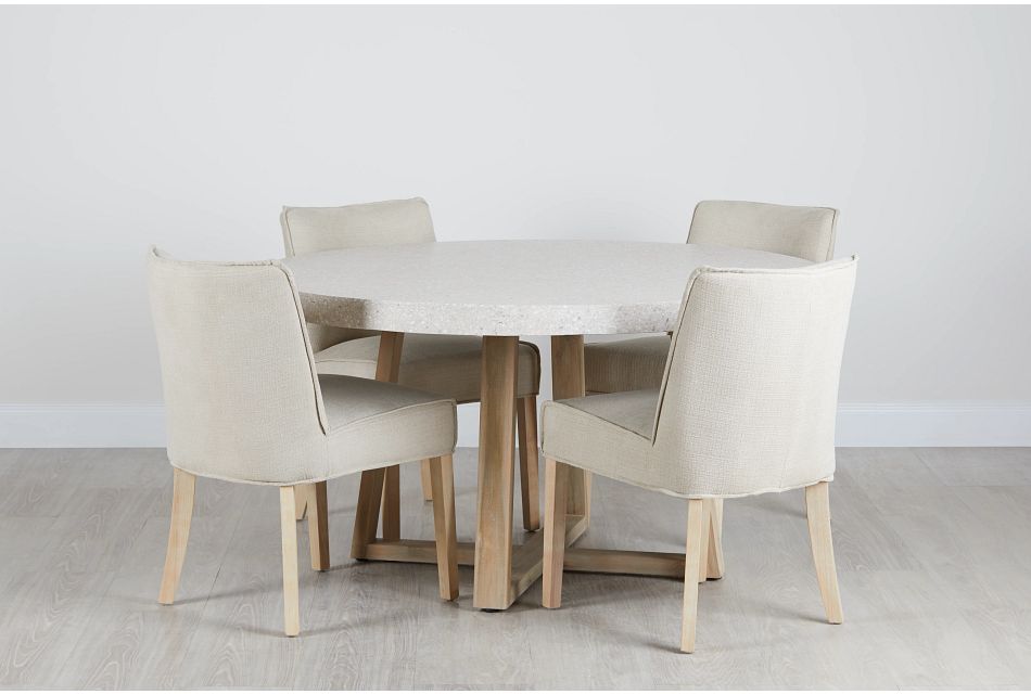 Brendan Light Tone Round Table 4 Upholstered Chairs Dining Room Dining Sets City Furniture