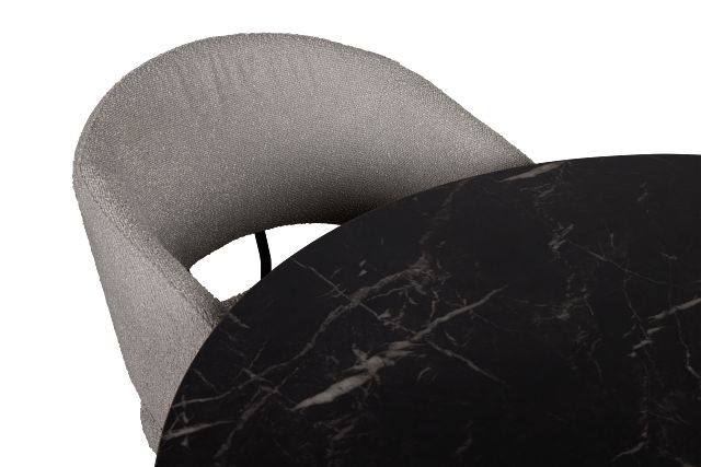 Merrick Black Round Table With 4 Gray Upholstered Side Chairs