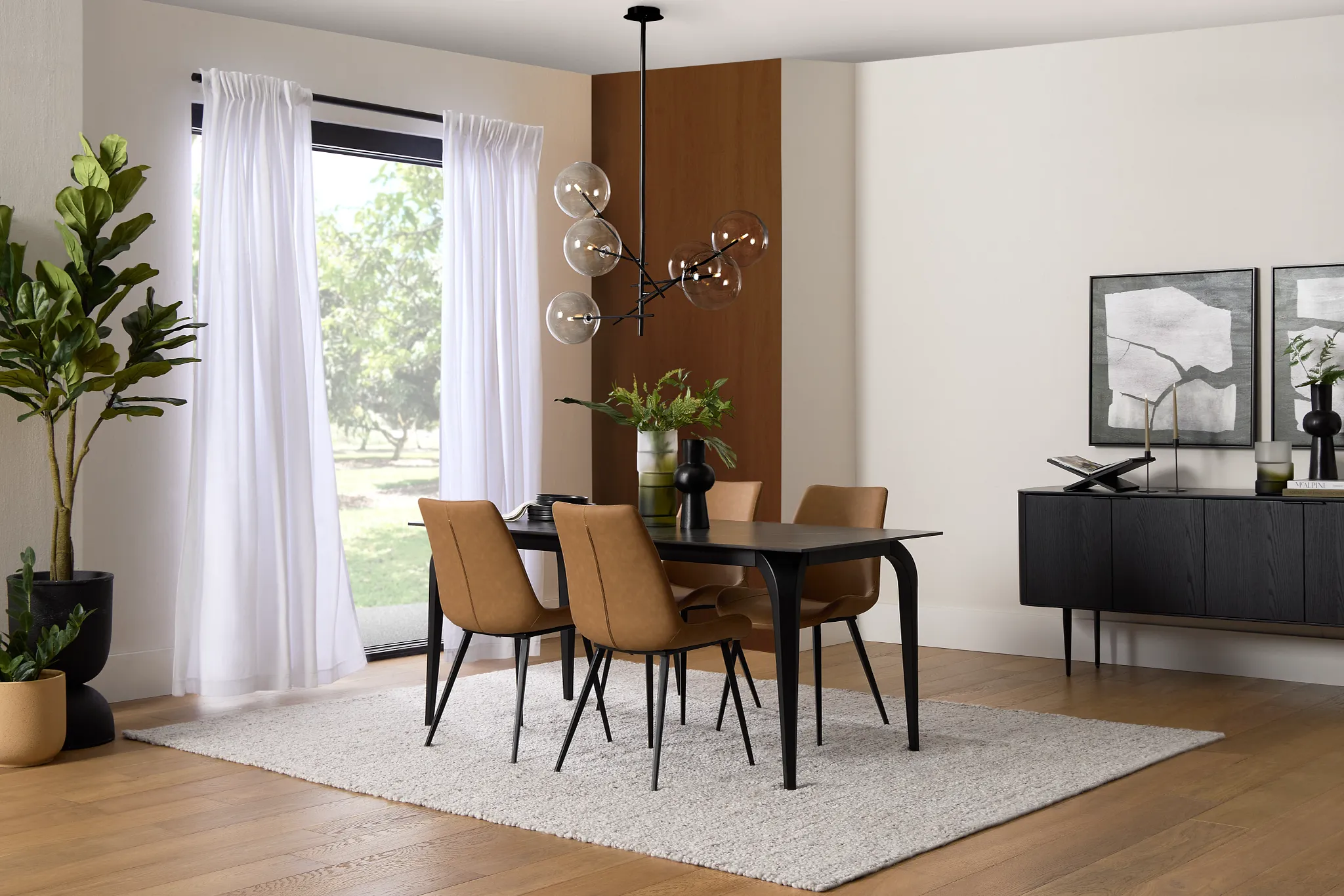 Sierra Black Stone Rectangular Table & 4 Upholstered Chairs