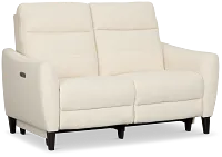 Keaton White Fabric Power Reclining Loveseat W/ Power Headrest