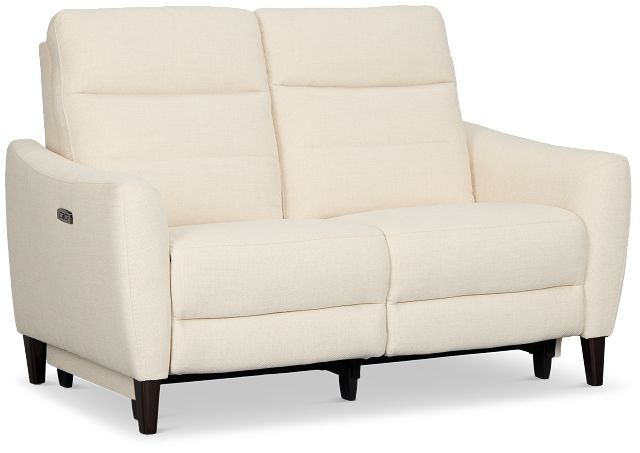 Keaton White Fabric Power Reclining Loveseat W/ Power Headrest