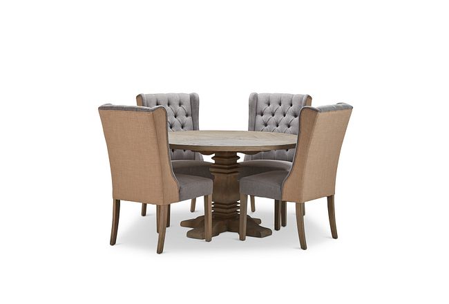 Hadlow Gray 54" Table & 4 Tufted Chairs