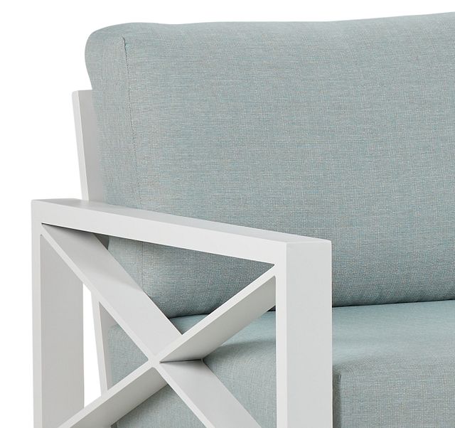 Linear White Teal Aluminum Loveseat