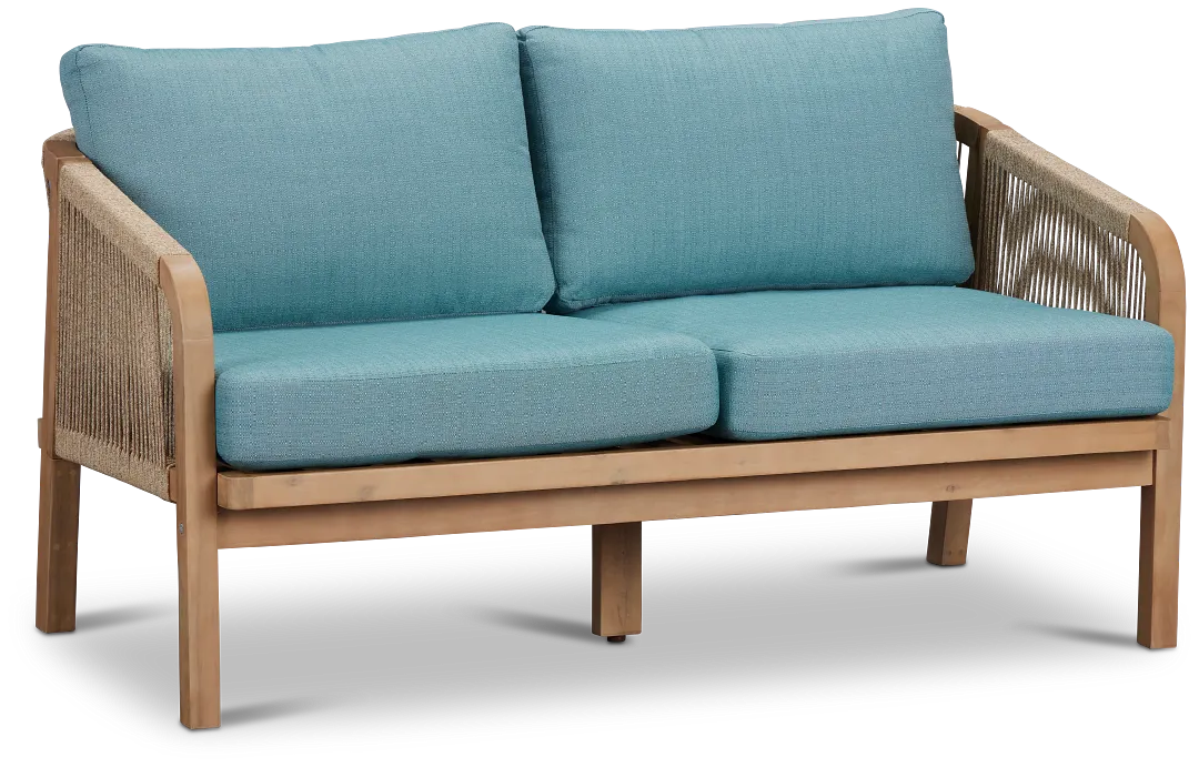 Laguna Light Tone Loveseat With Teal Cushions