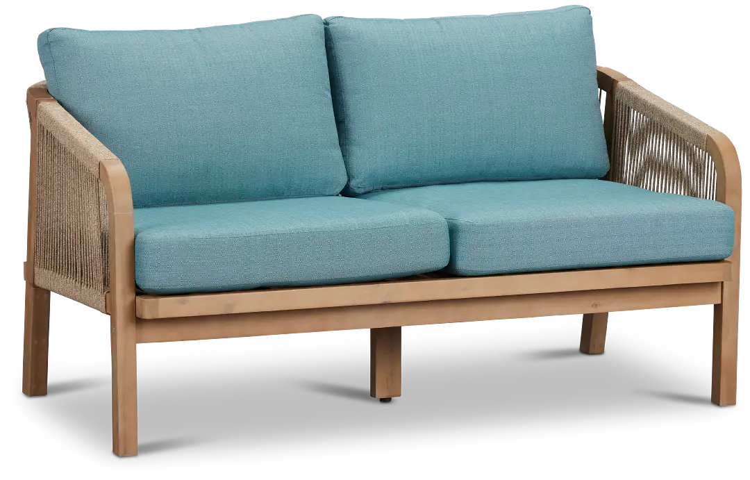 Laguna Light Tone Loveseat With Teal Cushions Laguna Light Tone Loveseat With Teal Cushions