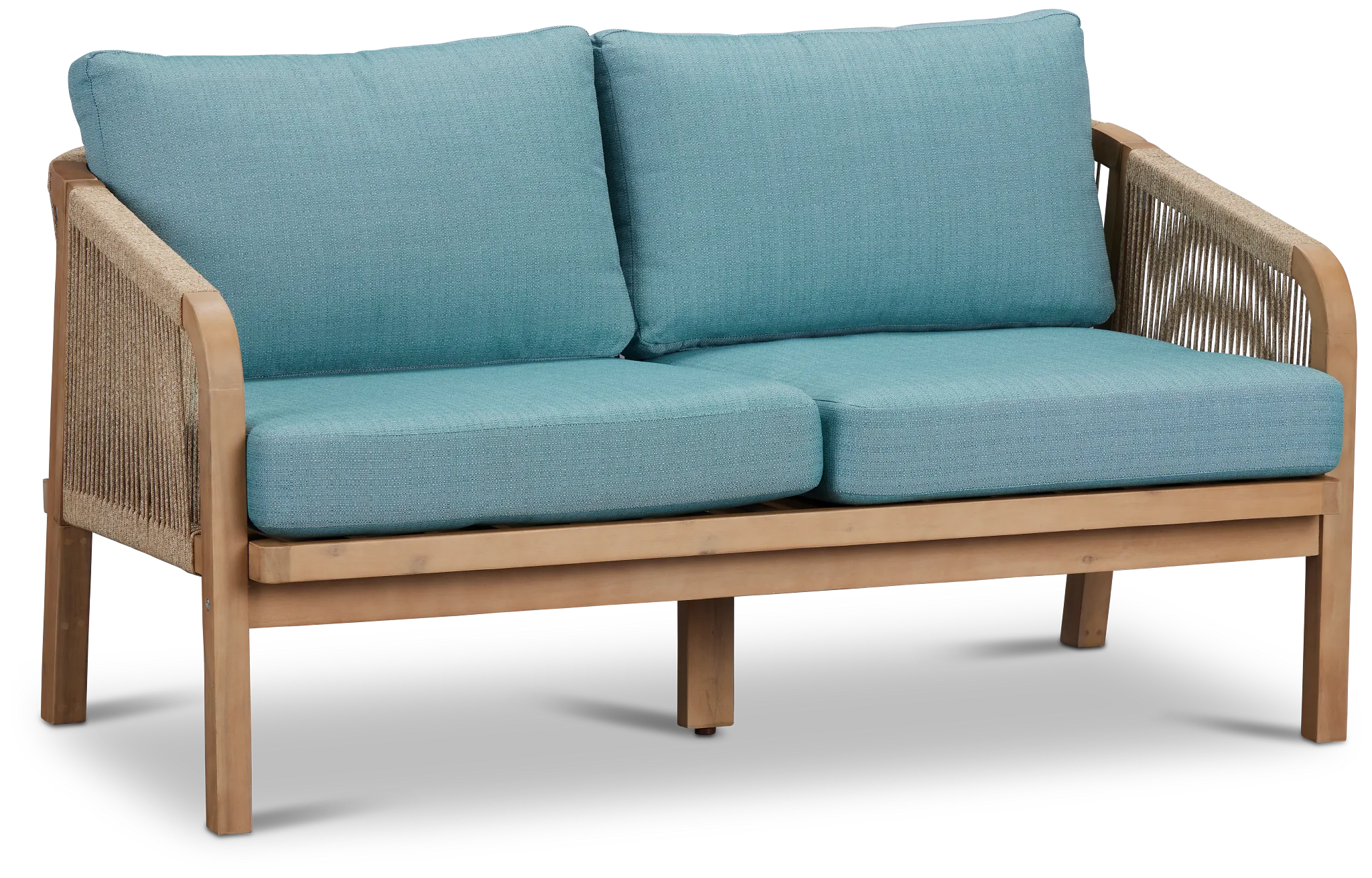 Laguna Light Tone Loveseat With Teal Cushions