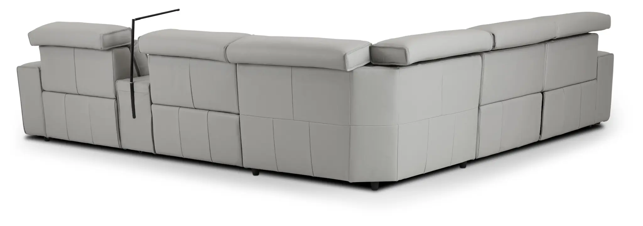 Carmelo Gray Leather Medium Triple Power Sectional W/left Table & Light Carmelo Gray Leather Medium Triple Power Sectional W/left Table & Light
