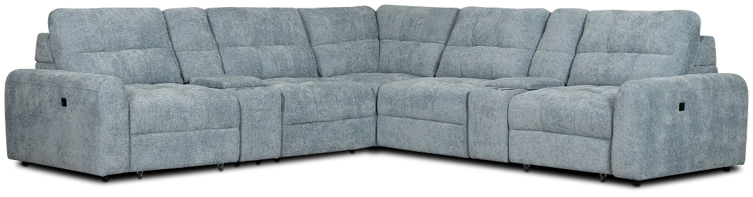 Hendrix Light Blue Fabric Large Dual Power 2 Arm Extension Chaise Sectional