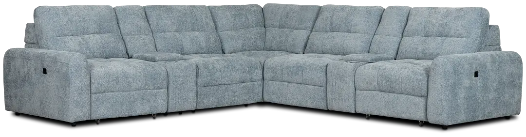 Hendrix Light Blue Fabric Large Dual Power 2 Arm Extension Chaise Sectional Hendrix Light Blue Fabric Large Dual Power 2 Arm Extension Chaise Sectional