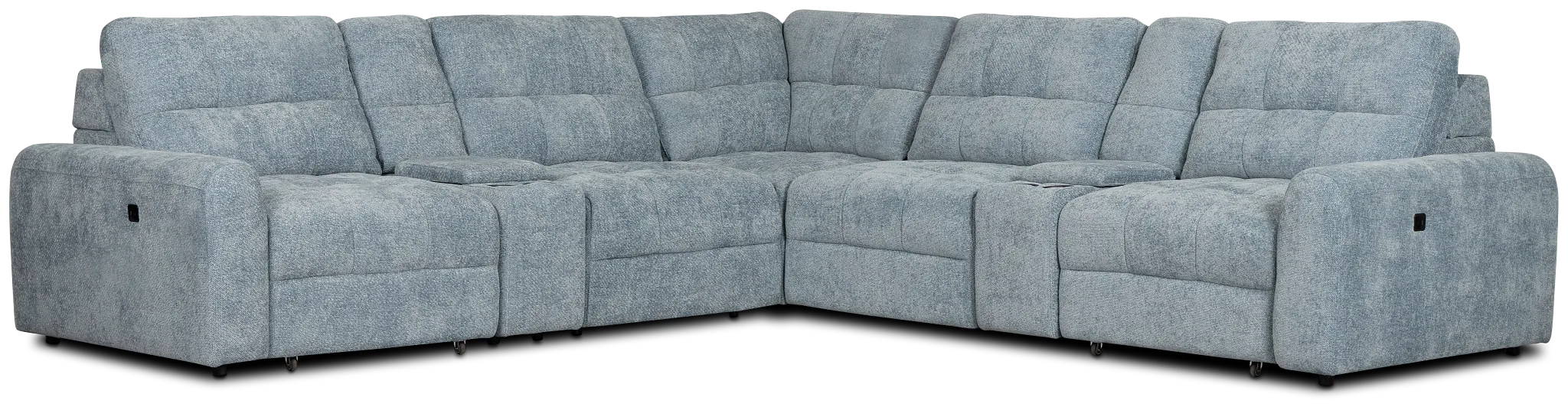 Hendrix Light Blue Fabric Large Dual Power 2 Arm Extension Chaise Sectional