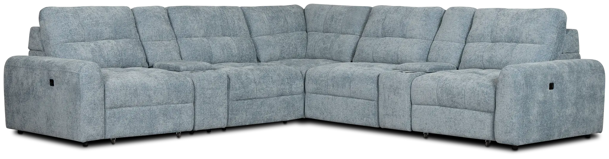 Hendrix Light Blue Fabric Large Dual Power 2 Arm Extension Chaise Sectional Hendrix Light Blue Fabric Large Dual Power 2 Arm Extension Chaise Sectional