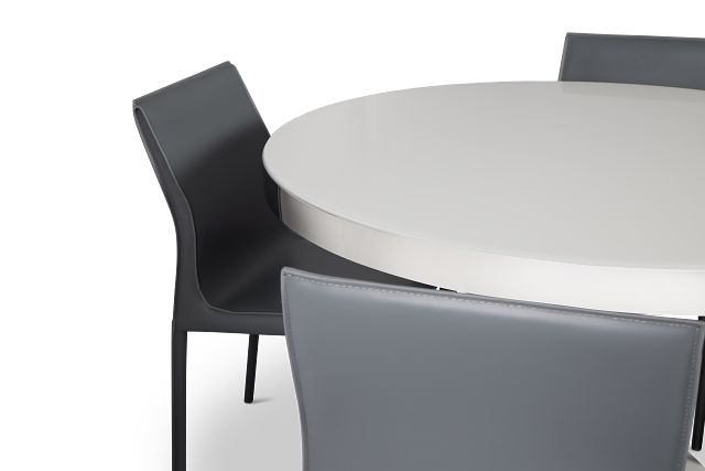 Miami White 47" Round Table & 4 Upholstered Chairs