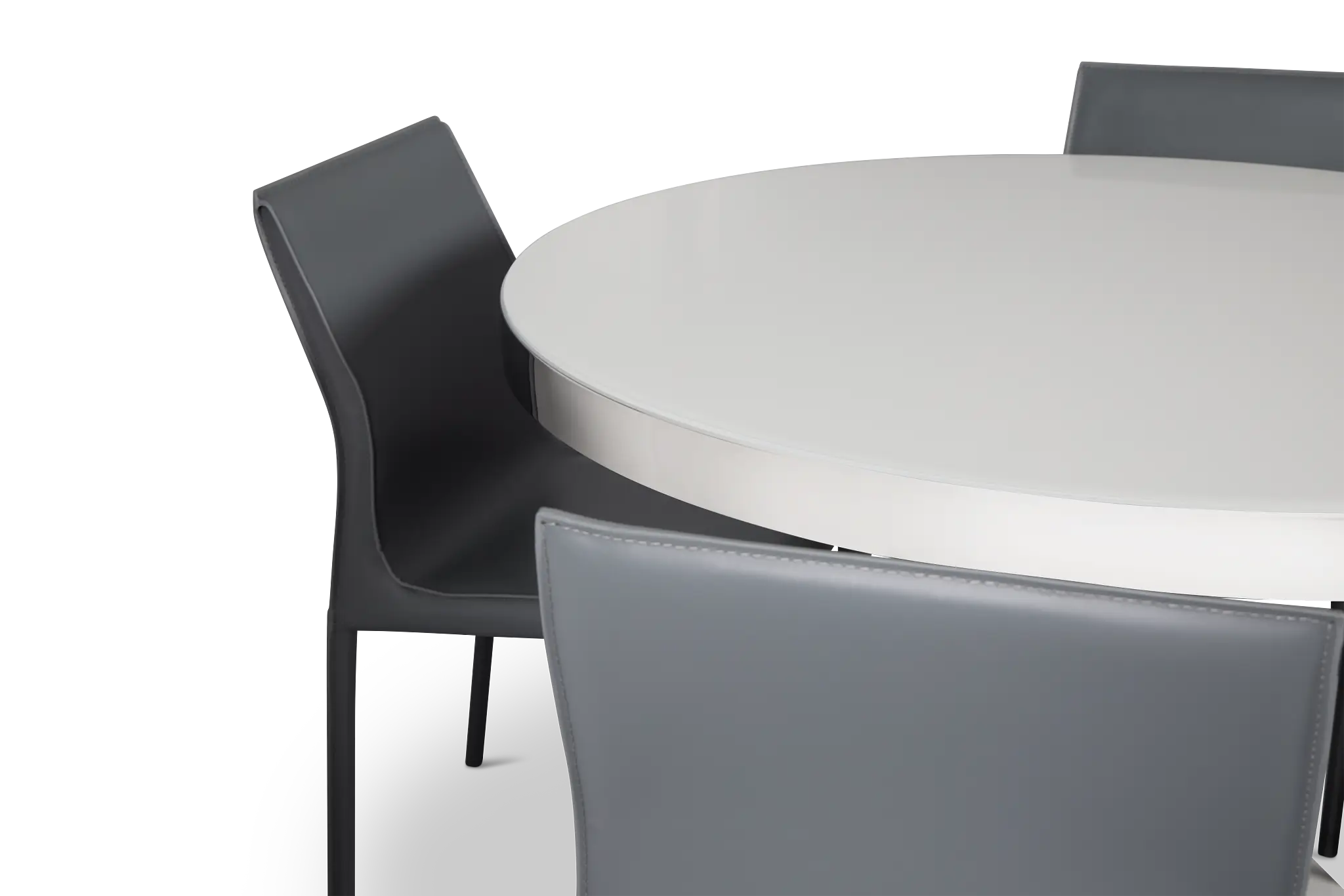Miami White 47" Round Table & 4 Upholstered Chairs Miami White 47" Round Table & 4 Upholstered Chairs