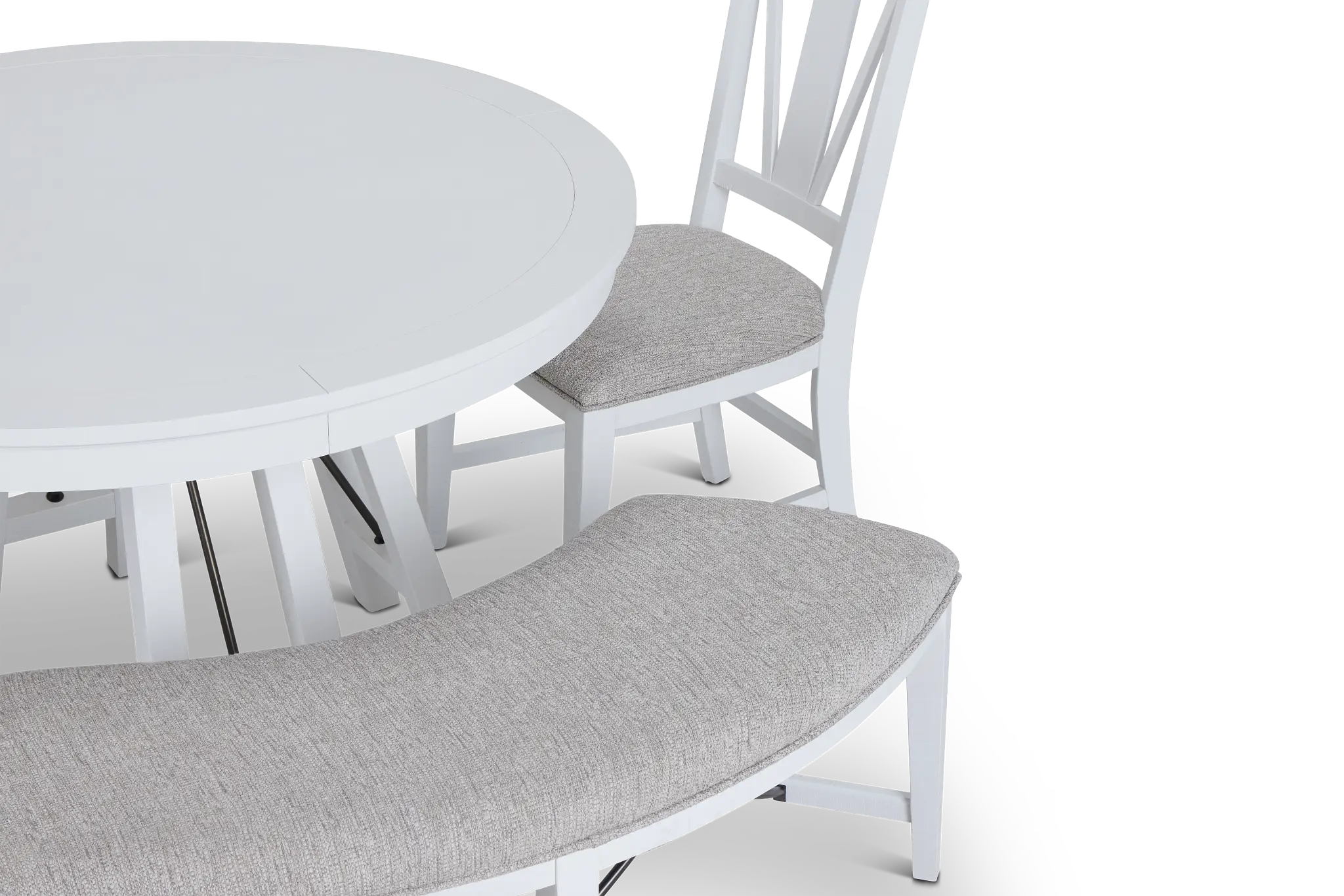 Heron Cove White Round Table, 3 Chairs & Bench Heron Cove White Round Table, 3 Chairs & Bench