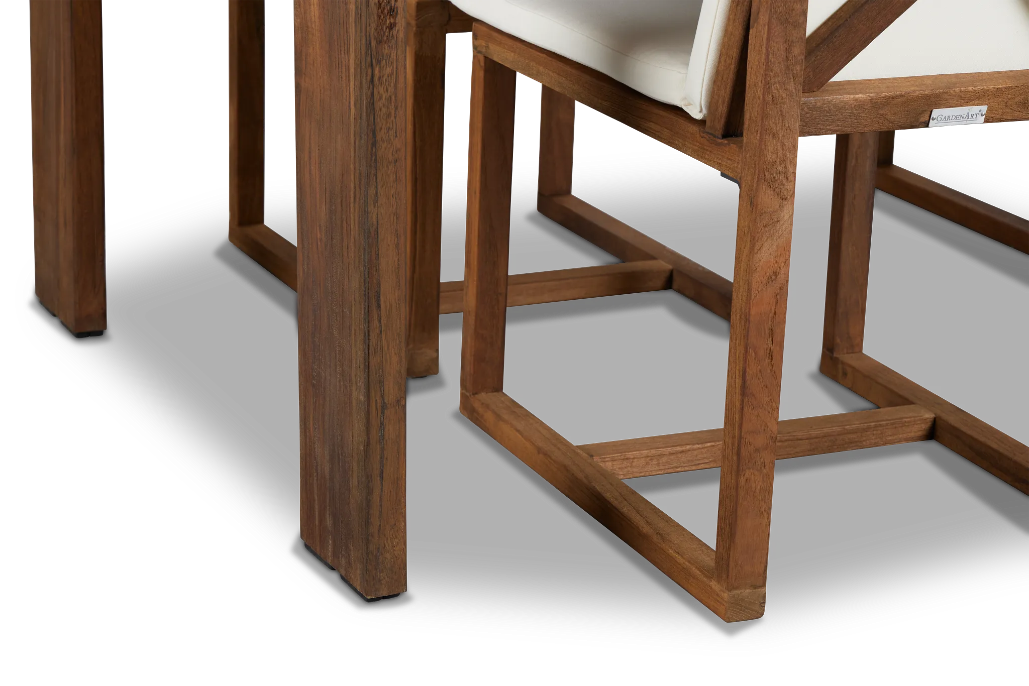 Linear Dark Gray White 82" Teak Table & 4 Teak Cushioned Side Chairs